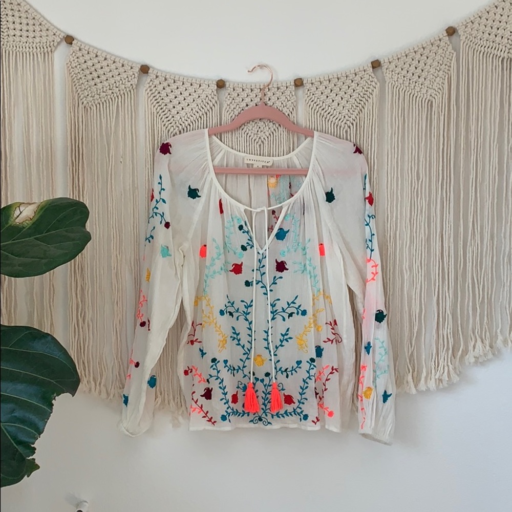 Lovestitch | Embroidered Rainbow Peasant Top 🌺
